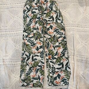 Tropical Leaf Print Pants